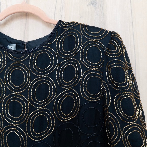 VTG JMC Womens Silk Beaded Dress Size 14 BlackArt Deco Cocktail Gatsby Glam - Picture 5 of 10